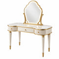 Coiffeuse 120 x 45 x 145 cm blanche et dorée avec miroir lumineux et 3 tiroirs style classique