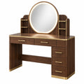 Coiffeuse 120 x 45 x 140 cm en bois brun avec miroir lumineux style contemporain