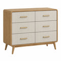Commode 6 tiroirs 120 x 40 x 90 cm bois naturel blanc style scandinave