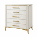 Commode 5 tiroirs 90 x 45 x 100 cm blanche effet marbre style art déco