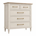 Commode 100 x 45 x 110 cm en bois blanc cassé à 5 tiroirs style classique