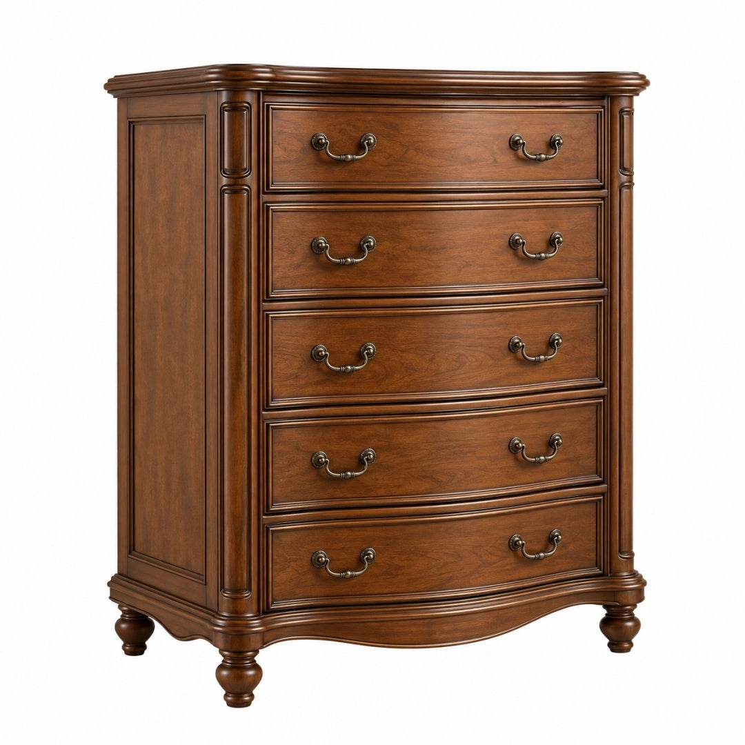 Commode 110 x 50 x 125 cm en bois brun à 5 tiroirs style classique