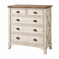 Commode 100 x 45 x 110 cm en bois blanc lavé et marron style rustique avec 5 tiroirs