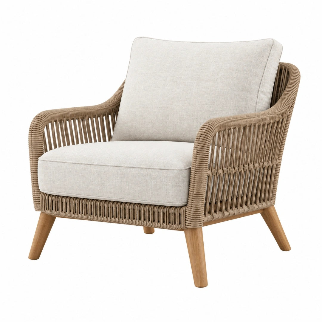 Fauteuil 78 x 78 x 82 cm en corde tressée beige avec assise tissu style naturel
