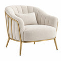 Fauteuil 85 x 78 x 80 cm en tissu texturé crème et métal doré - assise enveloppante