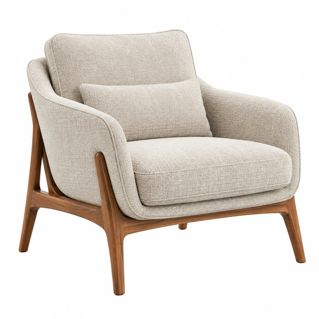 Fauteuil 82 x 78 x 84 cm en tissu beige et bois brun - style scandinave