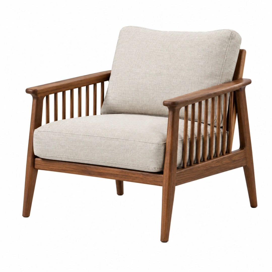 Fauteuil 75 x 80 x 85 cm en bois brun et tissu beige style scandinave
