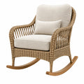 Fauteuil à bascule 85 x 95 x 102 cm en rotin naturel et bois avec assise rembourrée style bohème