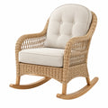 Fauteuil à bascule 70 x 95 x 100 cm en osier naturel et bois avec assise beige style bohème