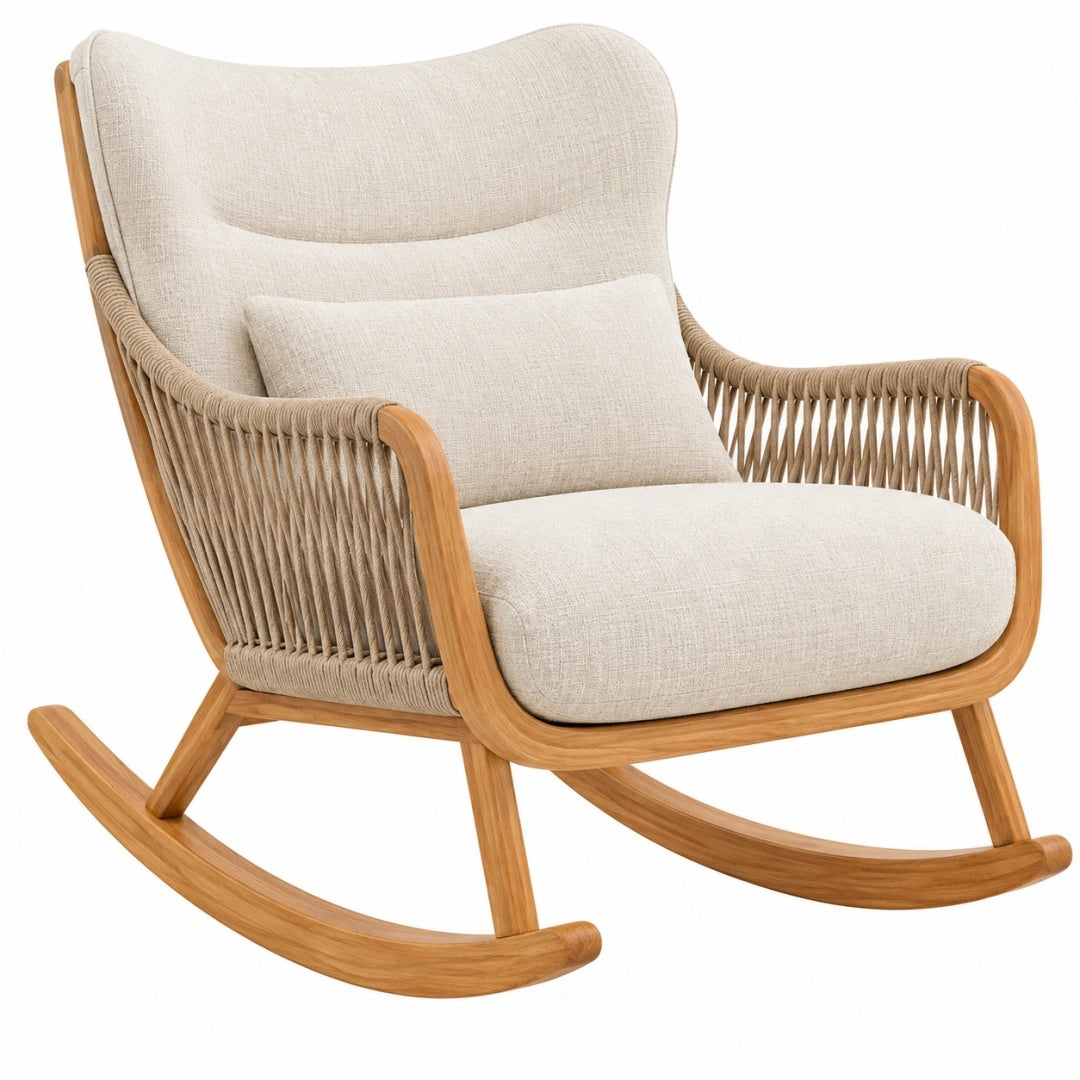 Fauteuil à bascule 100 x 75 x 98 cm en bois beige avec cordage style naturel