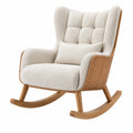 Fauteuil à bascule 75 x 95 x 105 cm en tissu bouclette écru et bois style scandinave
