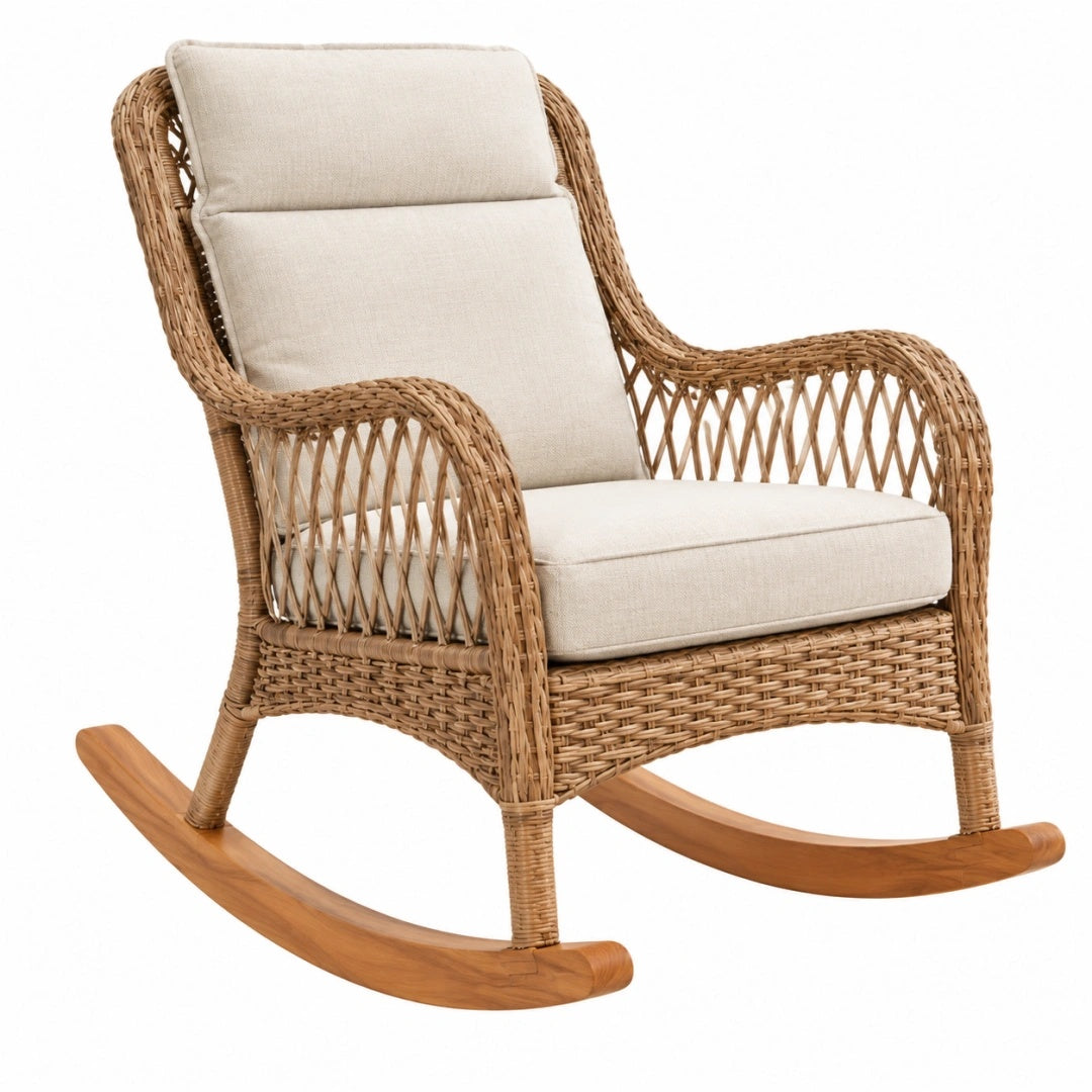 Fauteuil à bascule 65 x 90 x 100 cm en rotin naturel beige style bohème