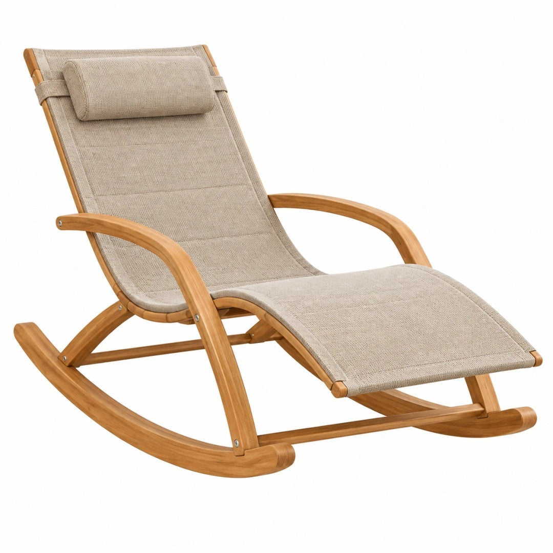 Fauteuil à bascule 100 x 65 x 95 cm en bois et tissu beige style scandinave