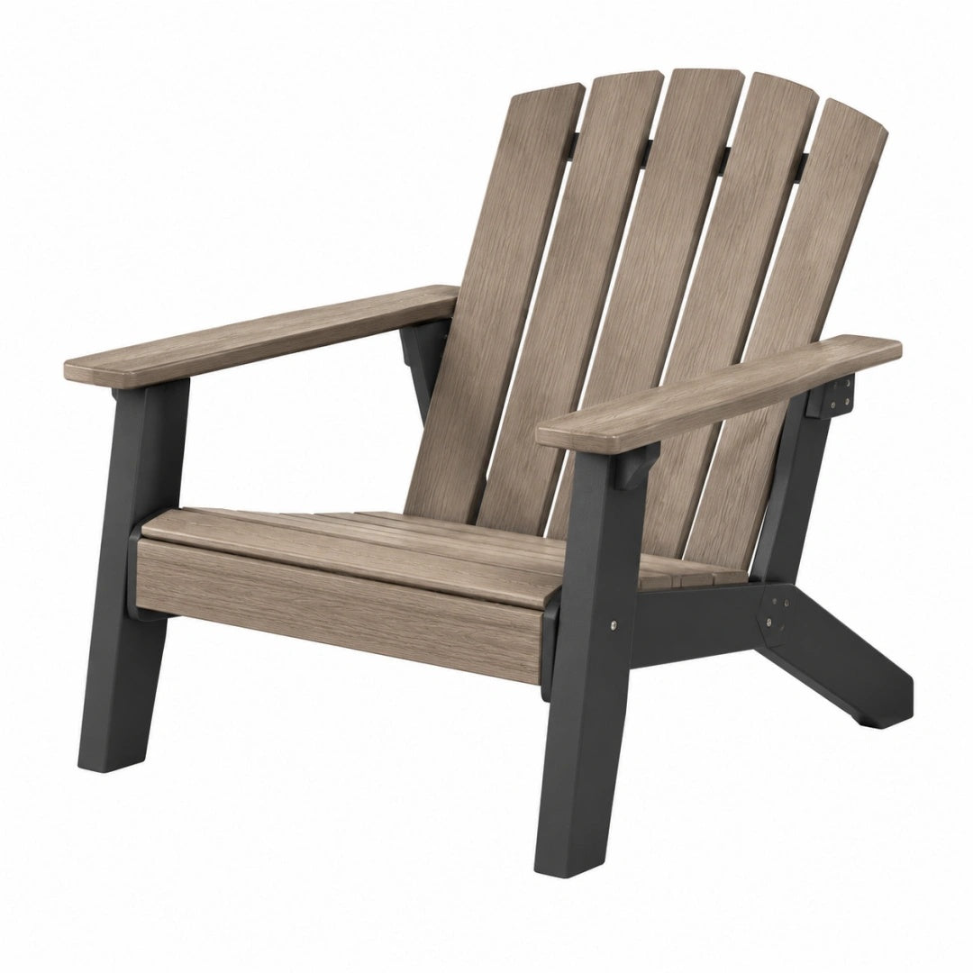 Fauteuil de jardin 81 x 75 x 98 cm en matériau composite taupe et métal noir style Adirondack