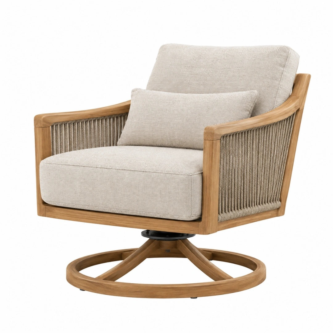 Fauteuil pivotant 85 x 90 x 90 cm en bois beige avec cordage style contemporain