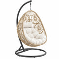 Fauteuil suspendu 105 x 105 x 195 cm en rotin beige et acier noir avec assise rembourrée