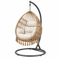 Fauteuil suspendu 105 x 105 x 195 cm en rotin beige et métal noir style bohème avec support