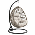 Fauteuil suspendu 105 x 105 x 195 cm en fibre tressée taupe et métal noir pour intérieur et extérieur couvert