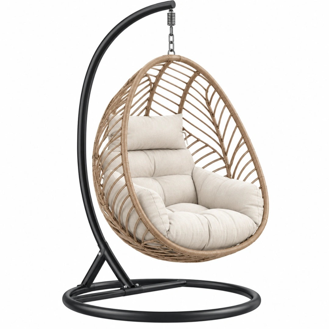 Fauteuil suspendu 105 x 105 x 195 cm métal tressage beige noir avec support