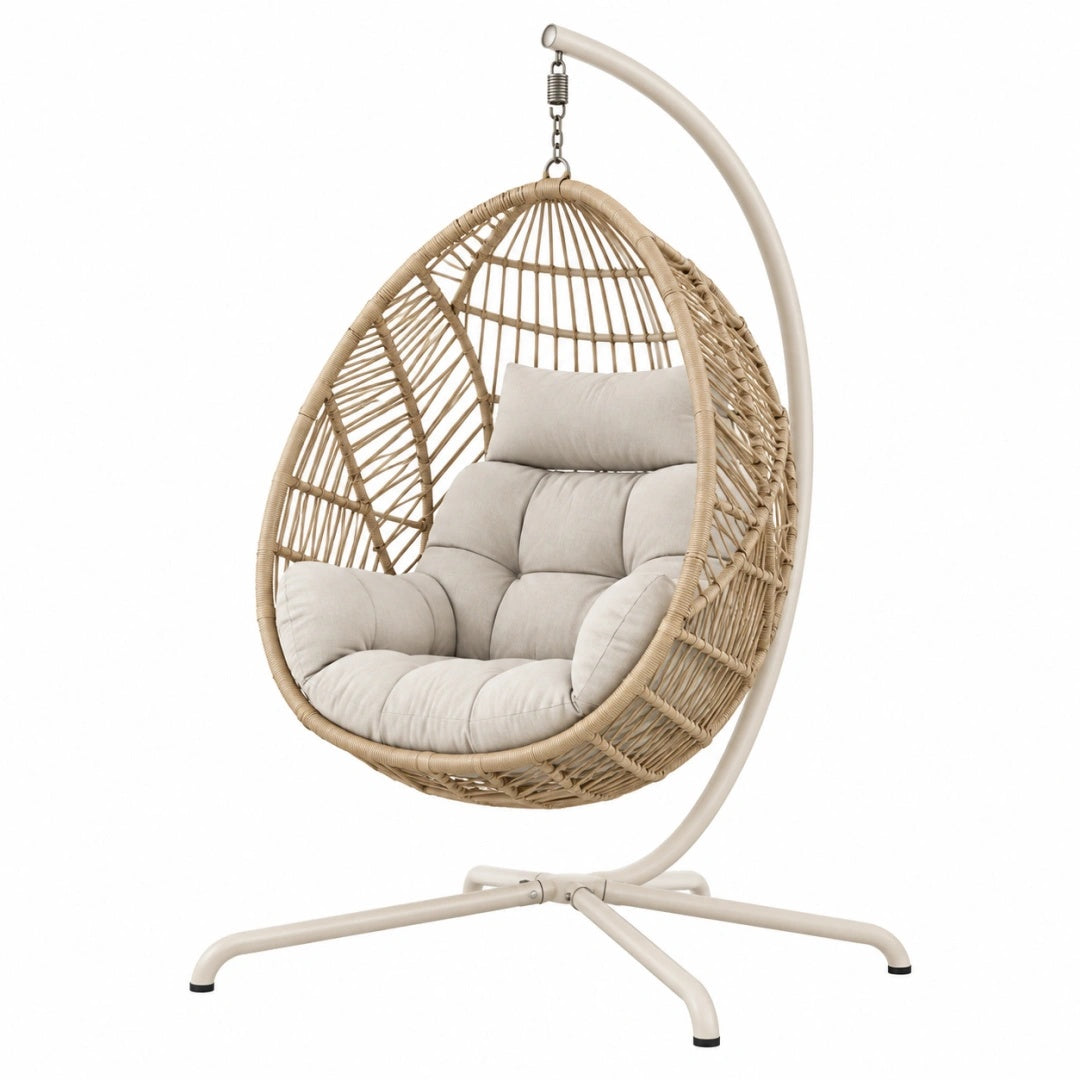Fauteuil suspendu 105 x 105 x 195 cm en fibres tressées naturel avec support métal style bohème
